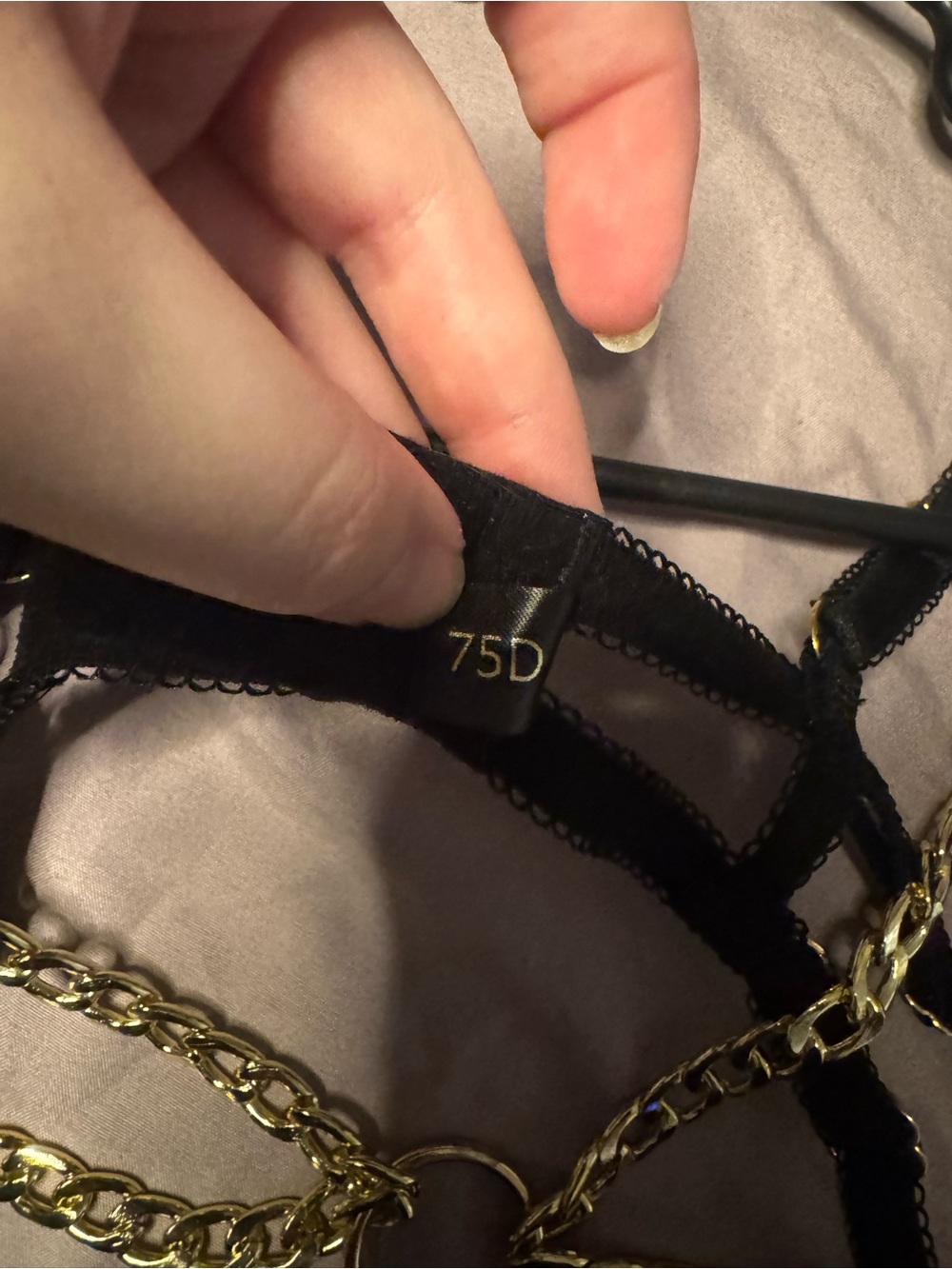 Malice Lingerie Black Feather & Lace Strappy Bralette with Gold Chain Accent - Picture 2 of 4